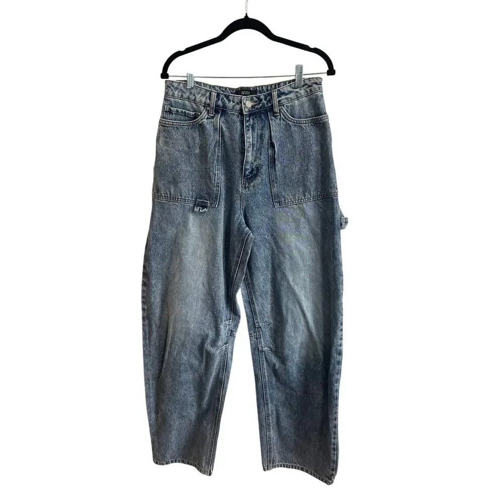 AFRM Rhett Carpenter Barrel Jeans Sz 29 Blue Denim Jeans Utility GREAT! - Picture 2 of 7